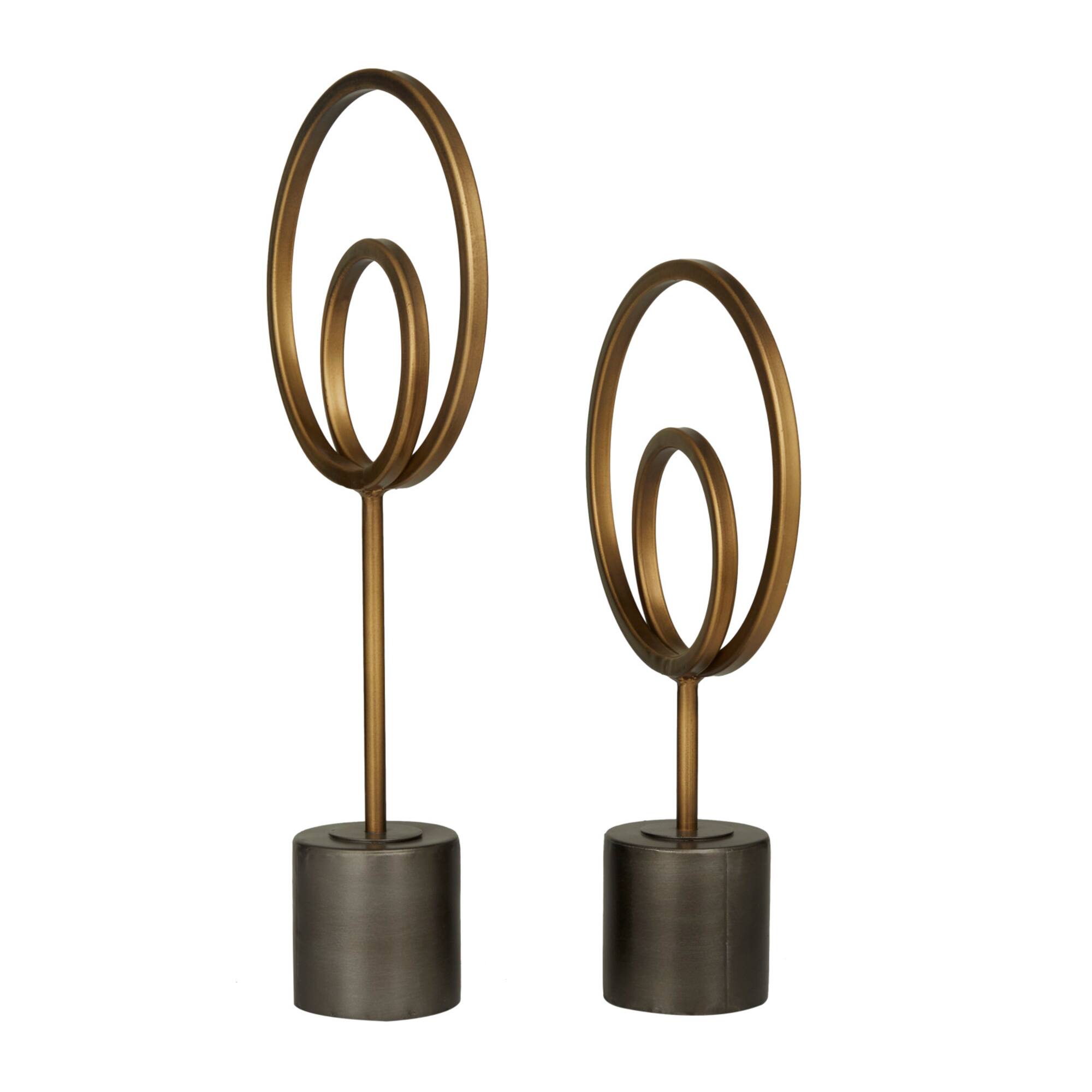 Gold Metal Contemporary Abstract Sculpture, Set of 2" 18", 14"
